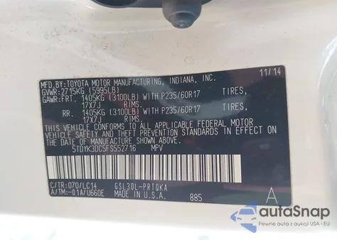 2015 Toyota Sienna Xle 8 Passenger из США, поврежденный, VIN 5TDYK3DC5FS552716